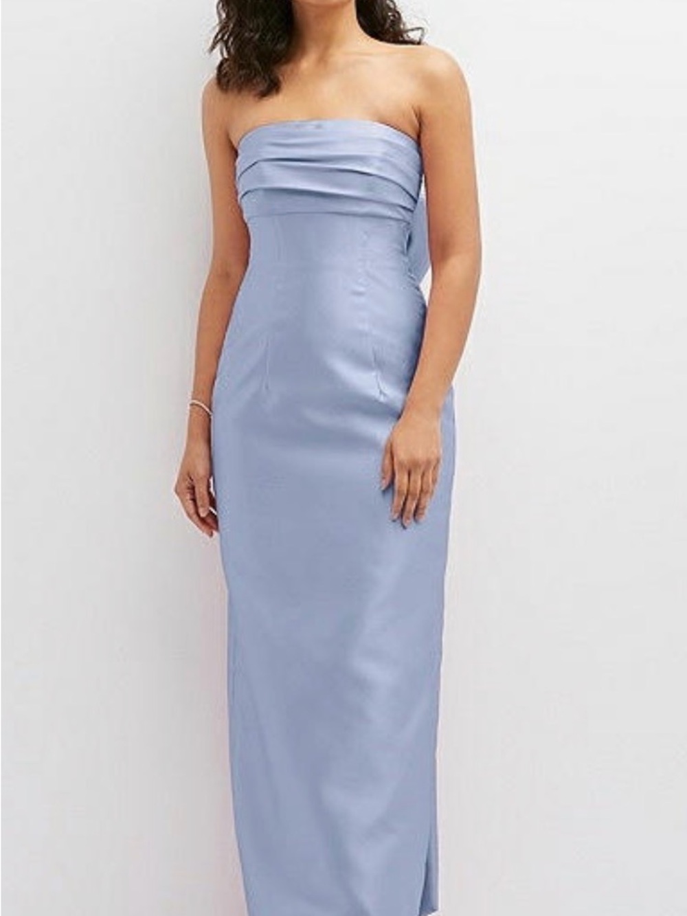 Elegant Strapless Maxi Dress with bow in Light Blue